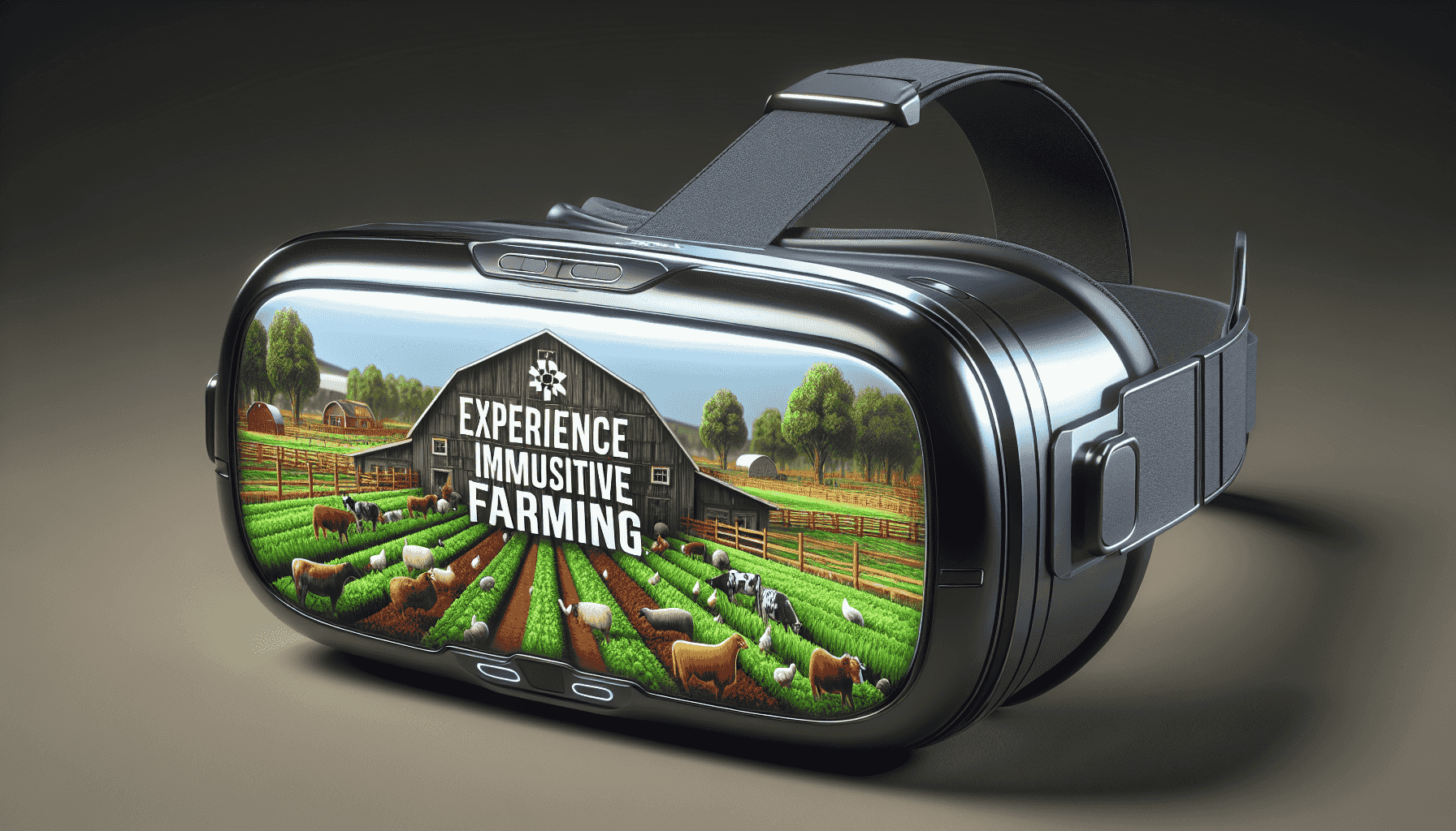 VR headset displaying farm scene